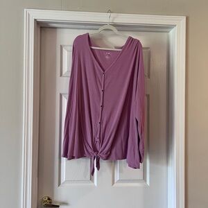 EVRI Mauve Button-Front Tie Hem Top
